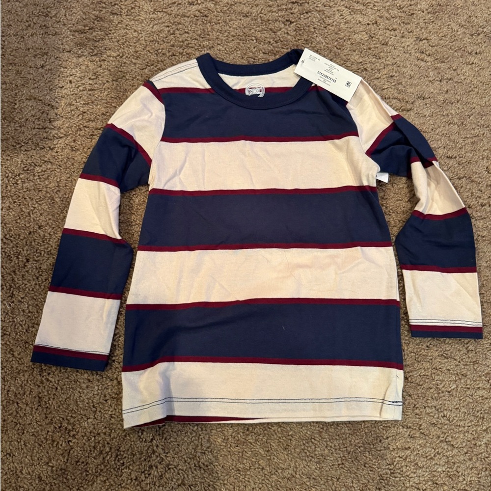 Wonder Nation Navy and Cream Striped Long Sleeve Tee
